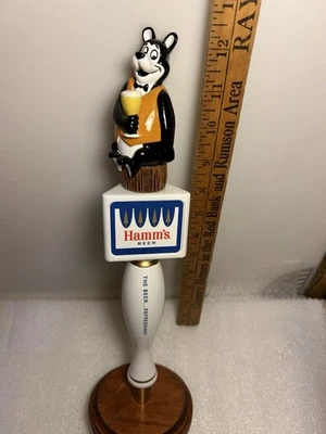 HAMMS THEO THE BEAR WITH A BEER ON A STUMP  draft beer tap handle. WISCONSIN - Image 1 of 4