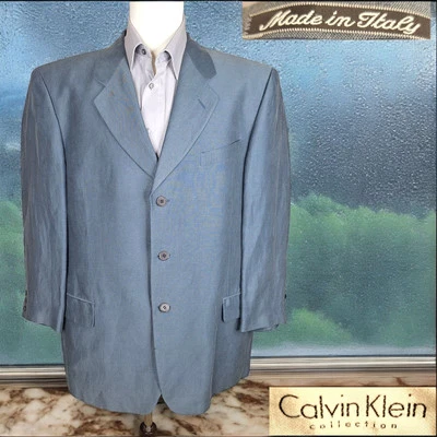 Calvin Klein Sport Coat Mens 46R Gray Silk Linen 3 Button Made in Italy - Image 1 of 4