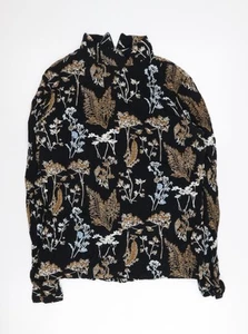 PIECES Women's Black Floral High Neck Long Sleeve Top - Picture 1 of 12