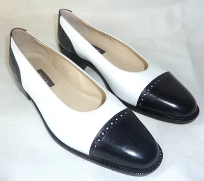 BALLY Black White PARNELL Leather Brogue Pump Court Shoes Italy UK 7.5 EUR40.5 - image 1 of 4