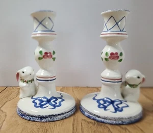 1996 Vtg Annalea Collection Anne Albutine Easter Rabbit Bunny Candlestick Set - Picture 1 of 20