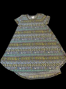Lularoe Mae Dress Geometric Shapes Striped Print Girls Size 10 - Picture 1 of 7