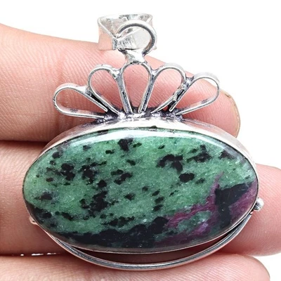 Pendant Ruby Zoisite Gemstone Gift For Her Silver Jewelry 1.75" - Image 1 of 4