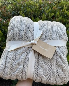 West Elm Cable Knit Chunky Braided 50 X 60 Throw Blanket Neutral 100% Acrylic - Picture 1 of 7