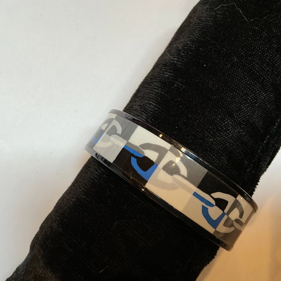 HERMES эмаль PM 65 широкий браслет браслет черный ободок, черный, белый и синий - Изображение 1 из 4