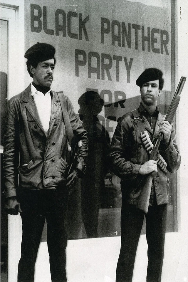 Black and White Poster of Black Panther Party HQS w Bobby Seale and Huey Newton - image 1 of 1