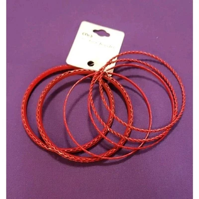 Juego De 6 Pulseras Brazalete Rojo Brillante Ligero Recubierto Metal Talla 8 1/4 Nuevo Foto 1 de 4