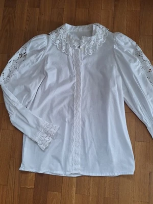 Dirndl Bluse Spitzen Gr. 38 Tracht romantisch Baumwolle Langarm Lochstickerei - Bild 1 von 4