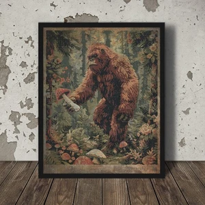 Vintage BIGFOOT MUSHROOM Wall Art, SASQUATCH SHROOM Decor, Yeti Botanical Gift - Picture 1 of 17