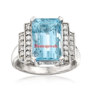 Natürlich Blau Topas Edelstein Mit 18K Weiß Vergoldet Silber Damen Ring #124 - Bild 1 von 12