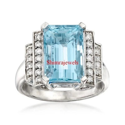 Natürlich Blau Topas Edelstein Mit 18K Weiß Vergoldet Silber Damen Ring #124 - Bild 1 von 4