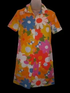 Vintage 60s Mod Psychedelic Neon Hippie Flower Power Romper Playsuit Shorts M - Picture 1 of 13