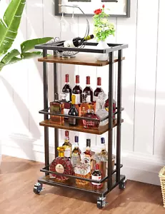3 Ebenen Barwagen für Zuhause, Rollen Mini Schnaps Bar für Wein Getränke Abendessen Party - Bild 1 von 12