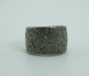 Silpada Sterlingsilber Ring mit Blumenmuster geätzt Bas Relief Breitband Ring Größe 7