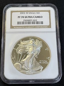 :2003-W S$1 AMERICAN EAGLE 1 OZ NGC PF 70 ULTRA CAMEO TOP POP HIGHEST GRADES - Picture 1 of 2