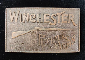 Winchester New Haven Conn Repeating Arms Rifle Gun Brass Belt Buckle - Picture 1 of 3