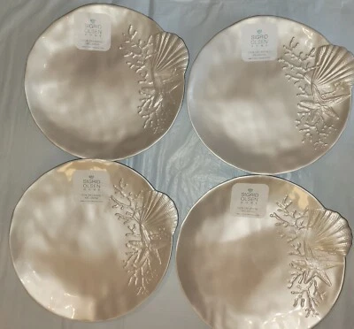 Sigrid Olsen Home Juego de 4 platos de cena en relieve de melamina beige conchas perladas Foto 1 de 4