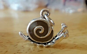 Sterling Silver 3D 15x20mm 4grams Snail with Brown Lavender Enamel Charm - Picture 1 of 11