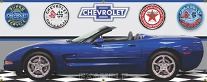 2002 CORVETTE CONVERTIBLE ELECTRON BLUE CAR GARAGE SCENE BANNER SIGN ART MURAL - Picture 1 of 1