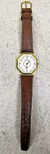 Vintage Oscar de la Renta achteckige Uhr goldfarbenes Lederband - Bild 1 von 4