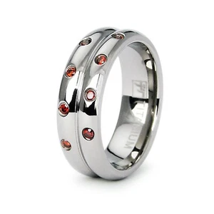 Anillo banda de titanio de 8 mm para hombre alterno asimétrico rojo circonita piedras ajuste cómodo - Imagen 1 de 2