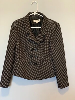 Traje Estudio Talla 8 Blazer Chaqueta Cuello Botón Negro Blanco Mujer Ropa de Trabajo Foto 1 de 4