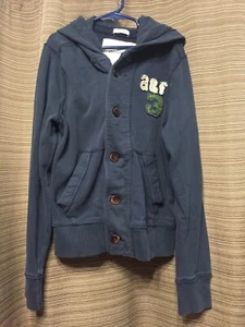Youth Kids Abercrombie And Fitch Blue Hooded Button Up Cardigan Sweatshirt Sz S - Picture 1 of 7