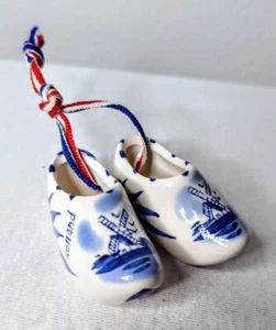 Miniature Porcelain Delft Blue Holland Dutch Shoes Clogs Ornament 2” - Picture 1 of 4