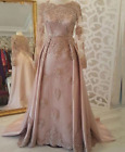 Vinca Sunny Pink Muslim Evening Dresses Appliques Sequins Scoop A-line Dubai Wed