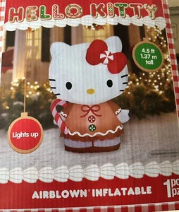 Hello Kitty Pan di Zenzero Illumina Vacanze di Natale Gonfiabile Soffiato 4,5' - Foto 1 di 2