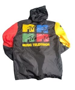 MTV Retro Style Viacom Colorblock Windbreaker Jacket Graphic Logo Size M