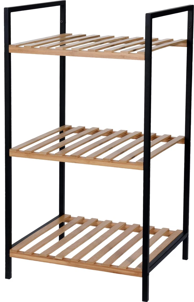 Regal schwarz mit Bambusböden 38x32x70cm Badezimmerregal Handtuchregal Dekoregal - Bild 1 von 1