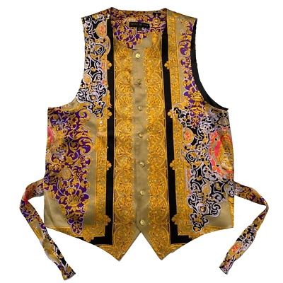 Creme De Silk Vest 100% Silk Soft Touch, Button Front, Multi Color, men’s S - Image 1 of 4