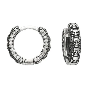 Orecchini Huggie Hoop Skull Da Uomo In Argento Sterling 925 Con Marchio - Foto 1 di 4