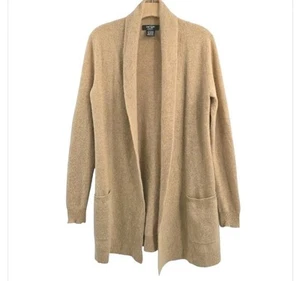 Lord & Taylor Duster Cardigan Size Small Camel Tan Cashmere Open Front Ribbed - Picture 1 of 13