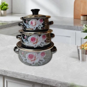 3x Emaille Suppentöpfe Set Emaille Mini Töpfe Set mit Deckel - Bild 1 von 7