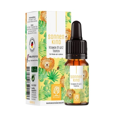 Vitamin D3 K2 Kinder ab 4 Jahren Tropfen Vegan Flechten Sonnenkind NATURTREU® - Bild 1 von 4