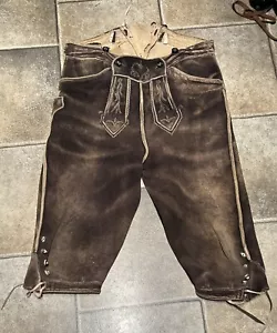 Antike Trachten Hirschleder Kniebund-Lederhose gestickt, m. Gesäß-, Messertasche - Bild 1 von 10