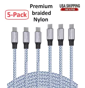 5er-Pack Geflochtenes USB C auf Typ-C Schnellladen Daten SYNC Ladekabel 3/6/10 Fuß - Bild 1 von 13