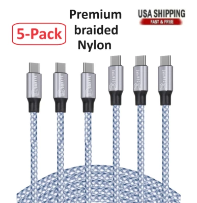 5-Pack Braided USB C  to Type-C Fast Charging Data SYNC Charger Cable 3/6/10FT - Image 1 of 4