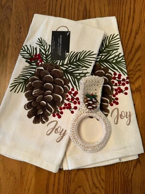 Toallas de cocina "PINECONE" con soporte de anillo de toallas de ganchillo (juego de 3 piezas) Foto 1 de 3