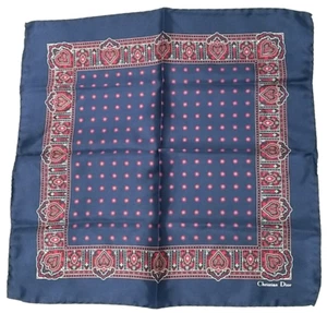 Christian Dior 100% Silk Paisley Pocket Square Blue Red Geometric Made In Italy - Picture 1 of 6