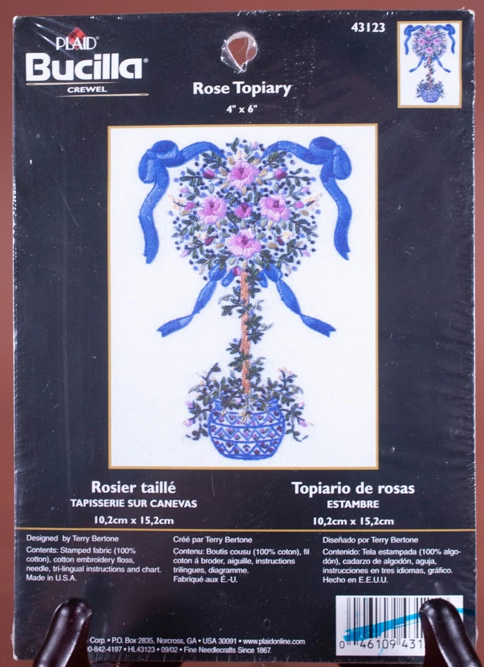 2002 Bucilla Crewel Kit Rose Topiary 4 X 6 Inch in Pkg