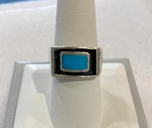 Native American Turquoise Shadow Box Sterling Silver Ring 9.4g Size 8.25 Vintage - Picture 1 of 12