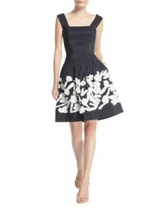 New Oscar de la Renta Floral Embroidered Silk-Faille Cocktail black dress Size 8 - Picture 1 of 10