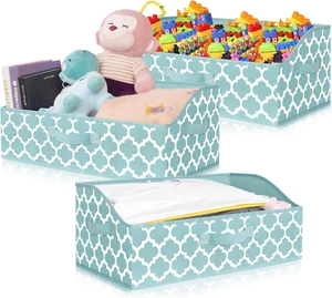 Closet Storage Bins, Fabric Organizer Baskets with Handles, Trapezoid Blue - Picture 1 of 8