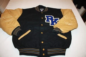 Vintage STEWART & STRAUSS Letterman’s VARSITY JACKET BLACK AND YELLOW LARGE - Picture 1 of 3