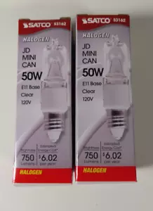 2 bombillas halógenas transparentes Satco S3162 JD Mini Can 50 vatios 120 V DC Bay E11 base - Imagen 1 de 2