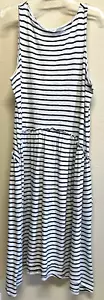 Caslon Size 1X Sleeveless Midi Dress Striped Navy White Pockets Summer NEW - Picture 1 of 9