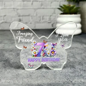 Friend 70th Happy Birthday Present Floral Butterfly Plaque Keepsake Gift - Picture 1 of 3